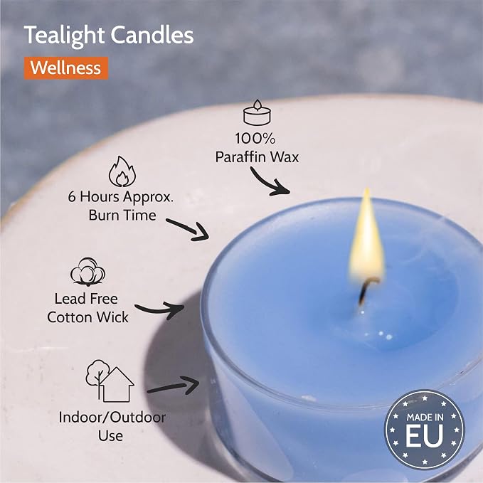 HYOOLA Scented Tealight Candles - Clear Cup - Wellness Tealight Candles Scented - 6 Hour Burn Time - 15 Pack - European Made