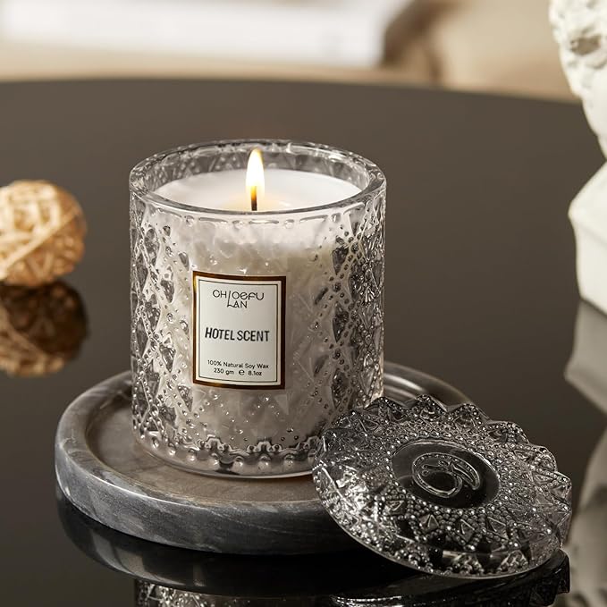 Hotel Scented Candle Natural Essential Oil, Luxury Scented Soy Jar Candle Gifts, Highly Scented, 8.1oz, Unique Blend to Promote Sleep & Relieve Stress