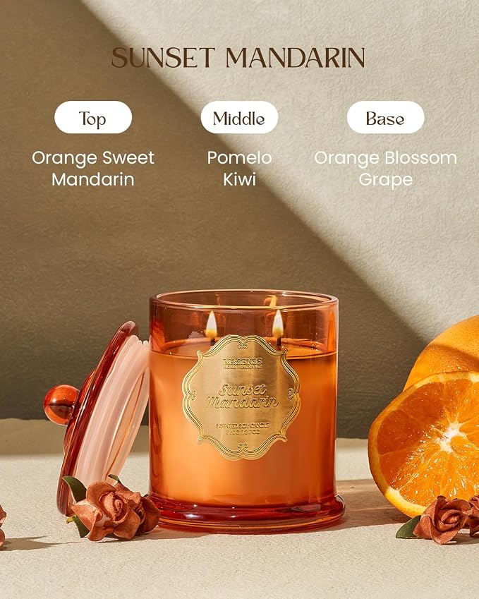 M&SENSE Sunset Mandarin Summer Scented Candle 12.7oz Long Burning | Natural Soy Wax, Non-Toxic, 2 Wick, Fresh Mandarin Scent for Relaxation Refresh, Gift for Women