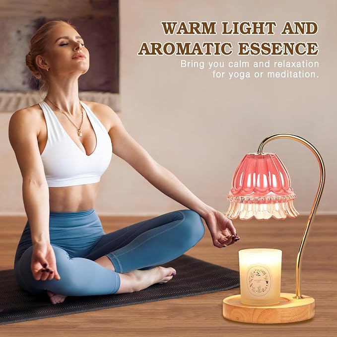 Funistree Flower Candle Warmer Lamp with Timer, Dimmable Candle Lamp Warmer, Christmas Birthday Gifts for Women Mom Her, Housewarming Home Decor, Lotus Wax Warmer for Yankee - Pink Flower 10 Inch