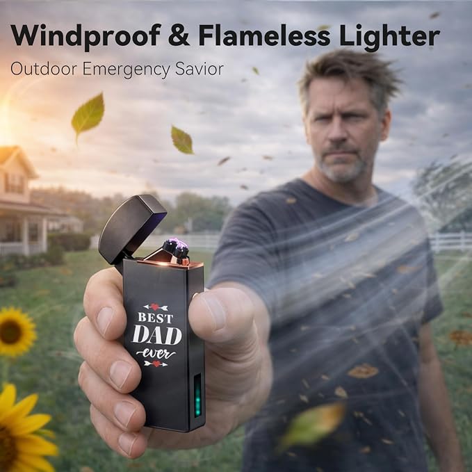 Coquimbo Fathers Day Dad Gifts from Daughter Son Wife: Electric Lighter Dad Mens Birthday Gifts, Rechargeable Windproof Flameless Dual Arc Plasma Lighters