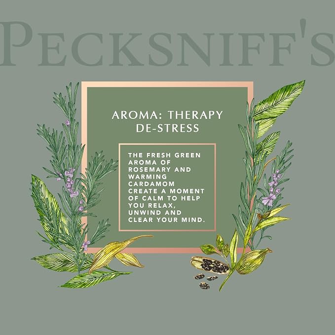 Pecksniff's Aromatherapy De-Stress Candle, 3-Wick, Cardamon & Rosemary, Premium Wax, 285g/10oz, Spicy Pine Scent, Eco-Friendly, Long-Lasting for Relaxation