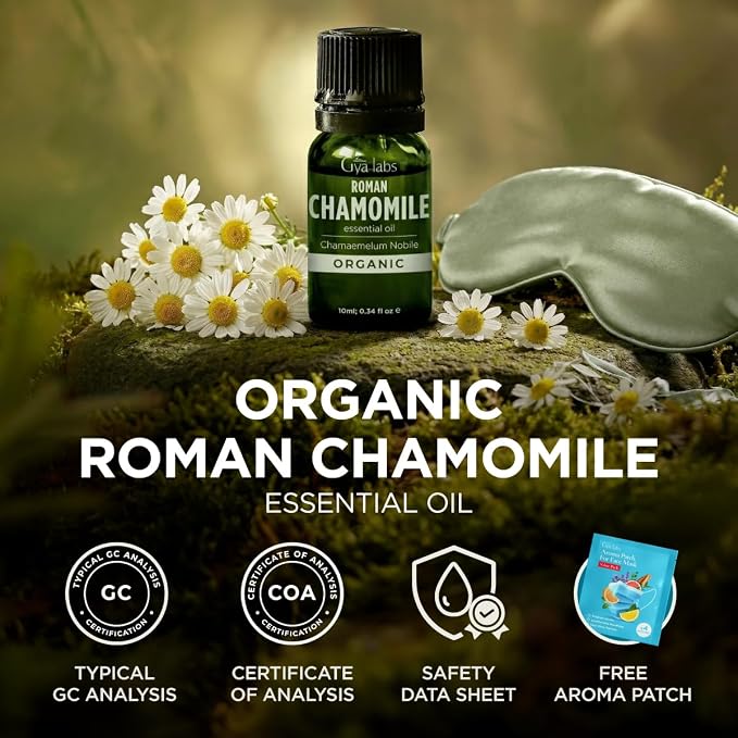 Gya Labs Organic Roman Chamomile Essential Oil - 0.34 Fl Oz - for Skin, Hair, Diffuser, Aromatherapy, DIY Candle Making Scents