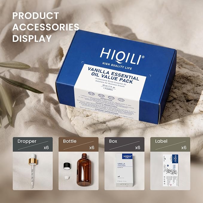 HIQILI Vanilla Essential Oil Set-1 fl oz (6 Pack), Stable Quality, Bulk Pack for Business Purchase