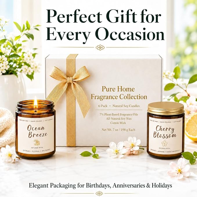 Scented Candles Set, 6 Pack Soy Wax Candles for Home, 42 oz 300 Hours Fresh Spring Summer Scents, Long Burning Candle Gift for Bedroom Bathroom Kitchen