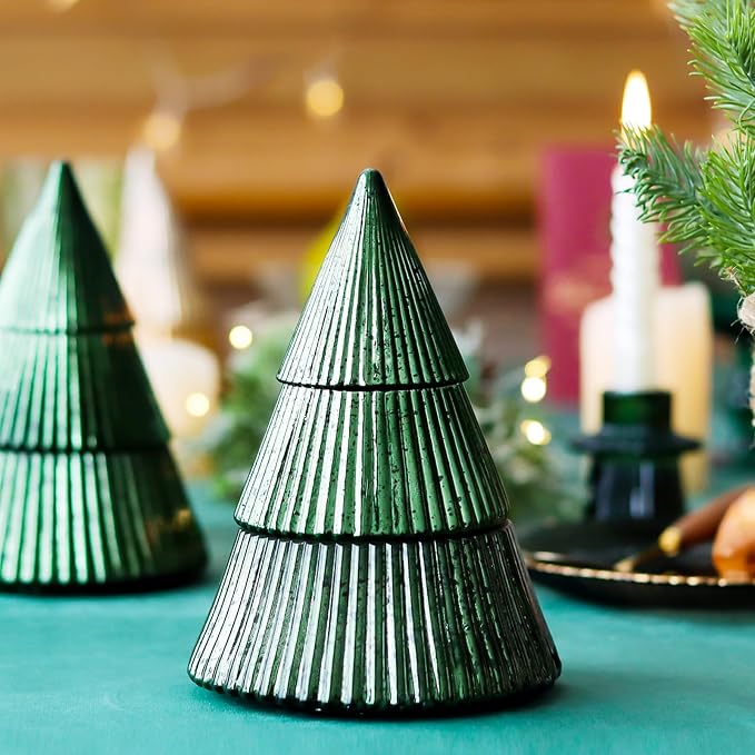 Fir Pine Scented Candle Mercury Glass Tree Decorative Scented Candle Soy Wax Aromatherapy for Spring Home Table Decor Gift for Women 8oz Green