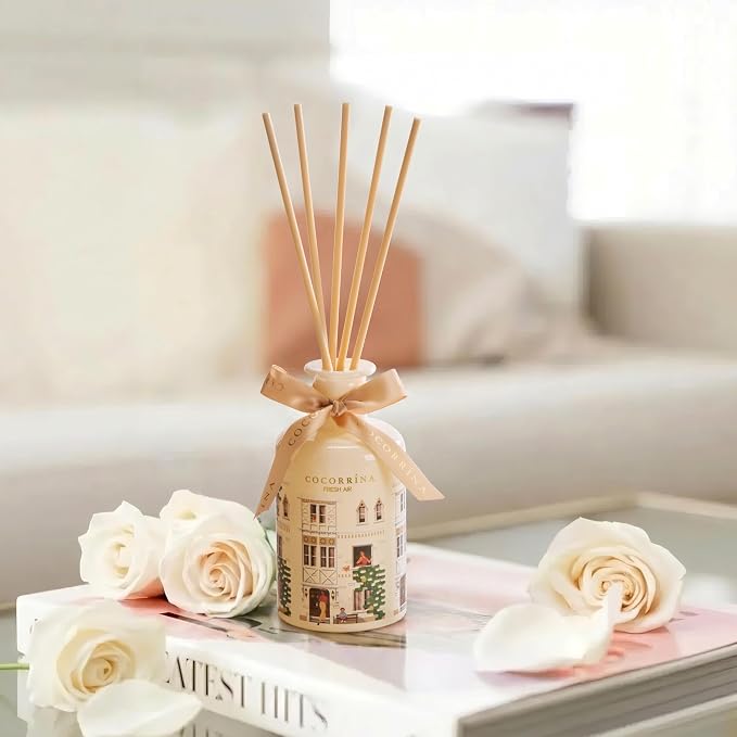 Reed Diffuser for Home - Fresh Air 6.76 fl oz Diffuser with Sticks, Home Fragrance for Bathroom Shelf Decor, Bedroom & Guest Room