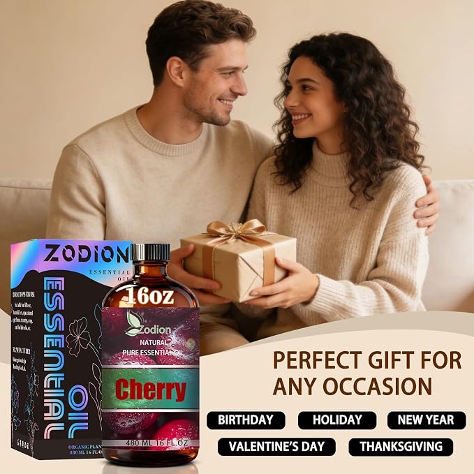 Cherry Essential Oil - Cherry Fragrance Oil for Diffuser, Massage, Humidifier, DIY Candle, Soap Making, Home, Bath, Yoga - 16 fl oz (480ml) - ZODION Cherry Essential Oils