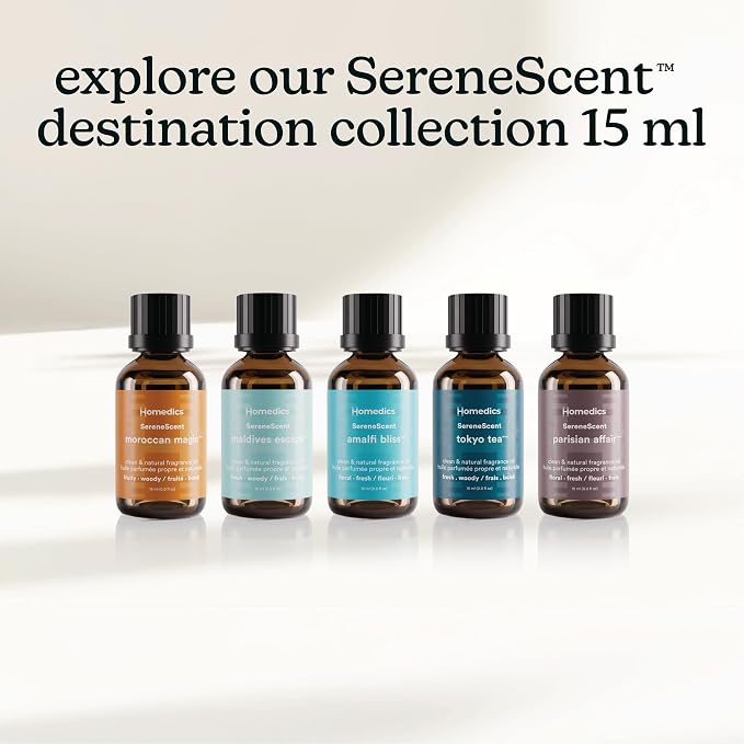 Homedics SereneScent Parisian Affair Fragrance Oil 15ml | Floral Fresh Blend with Bergamot, Rose & Sandalwood | USDA Biobased Essential Oil Diffuser Scent | Waterless Cold Air