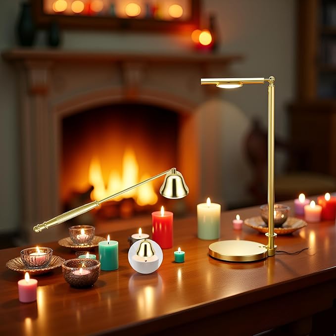 Jowxsx Golden Candle Trimmer for Candle Enthusiasts，Candle Snuffer Extinguisher with Long Handle, Polished Stainless Steel Wick Flame Snuffer for Safe Candle Extinguishing，Accessories
