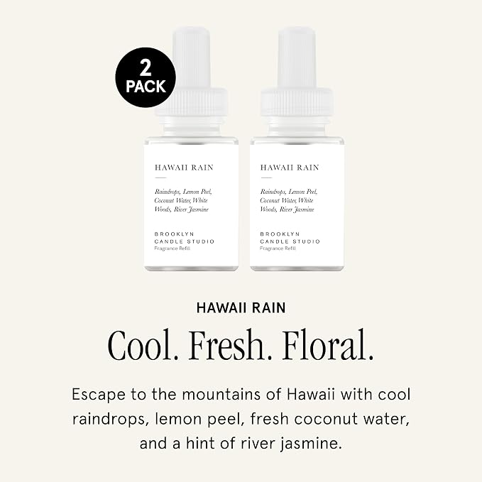 Pura & Brooklyn Candle Studio Home Scent Refill - Smart Home Air Diffuser - Up to 120-Hours of Luxury Fragrance per Refill - Home Essential - Clean & Safe Diffuser Fragrance - 2 Pack, Hawaii Rain