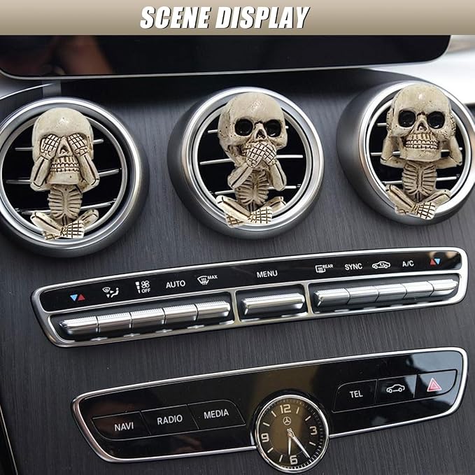 Halloween Skull Car Air Fresheners Vent Clips, Cute Skeleton Car Dashboard Air Vent Trim Clip Accessories, Cool Auto Aroma Diffuser Interior Decoration for Christmas Funny Present (3PCS)