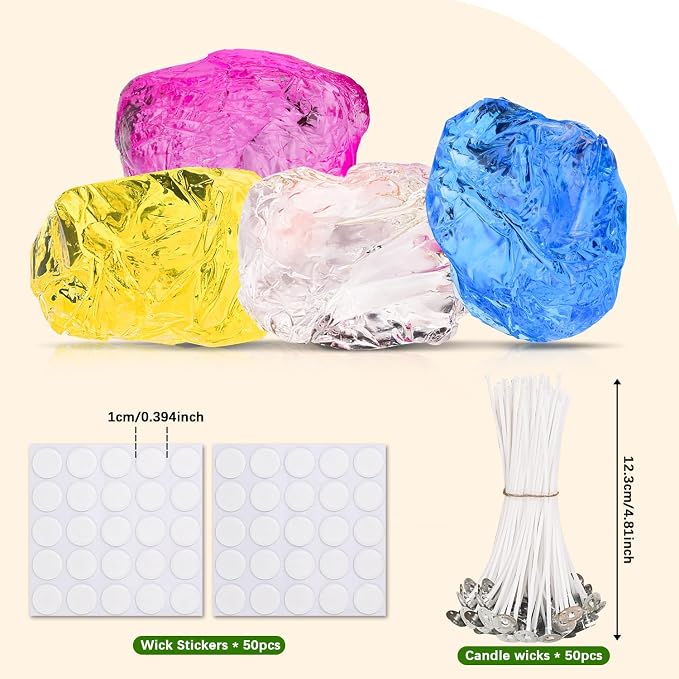 Blingfun Gel Wax for Candle Making with 4 pcs Jelly Wax,50pcs Candle Wicks & 50pcs Stickers Candle Wax for Candle Making,Handcraft Scented Candles Supplies