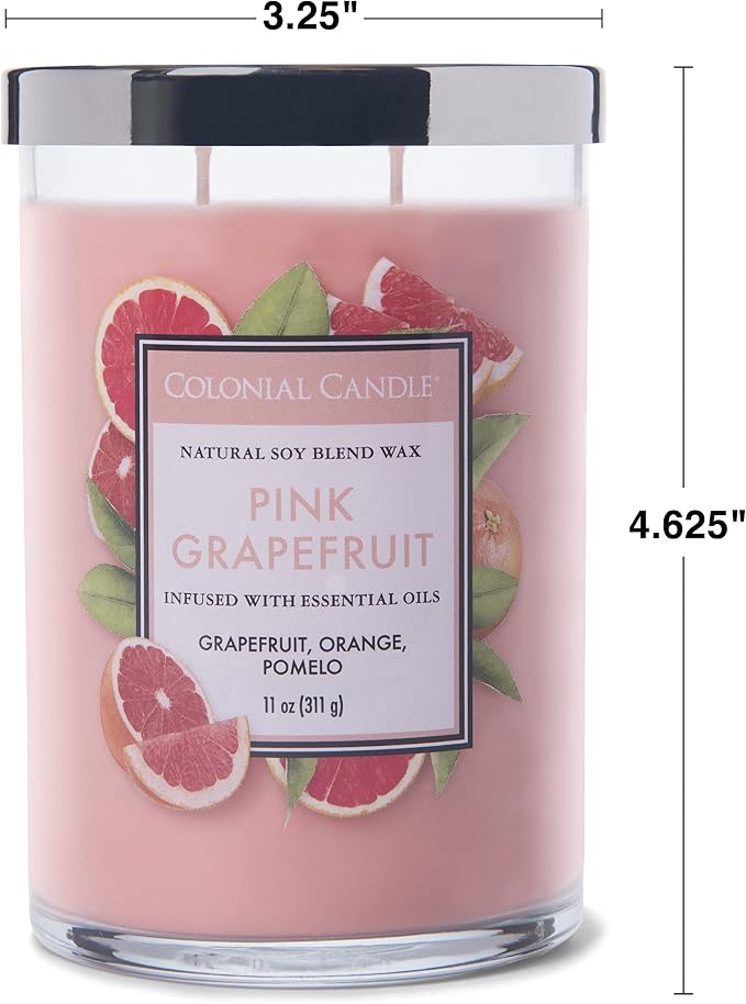 Colonial Candle Pink Grapefruit Scented Jar Candle, Classic Cylinders Collection, 2 Wick, Red, 11 oz - Up to 80 Hours Burn