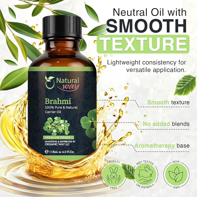 Brahmi Carrier Oil for Diffusers, Dry Skin, Hair | Natural Aroma Oil for Home Fragrance, DIY Beauty Blends & DIY Candle Making, Long Lasting Scent for Office, Bedroom Scent 4 Fl Oz (120 mL)