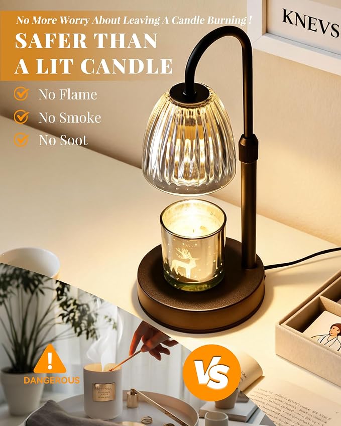 Dimmable Candle Warmer Lamp with Timer Adjustable Height, Mothers Day Gifts for Mom, Home Decor Birthday Housewarming Gifts for Women, Modern Electric Wax Melt Warmer for Scented Jar Candles, Clear
