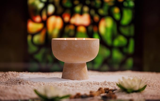 Blueme Renew Candle | Ivy & Rose | 3 Wick - Refillable Wellness Candle with Essential Oils, Hand Finished & Poured Soy Wax Blend Ceramic Vessel, Natural Cotton Wicks | Medium 12 oz