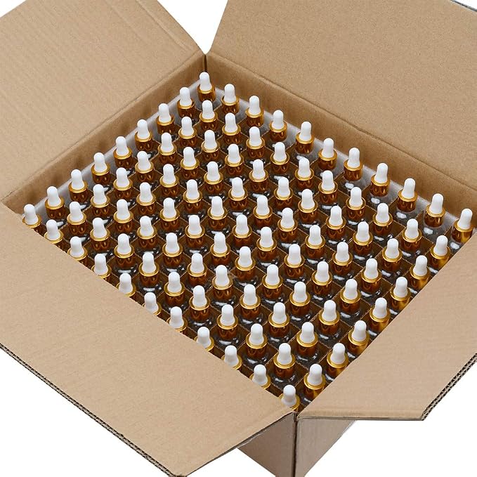 PrettyCare Glass Dropper Bottles 99 Pack, 1oz (30ml) Clear Empty Thick Bottles Bulk with Leakproof Golden Caps - With Labels & Funnels for for Storage, Travel,Essential Oils, DIY Serums