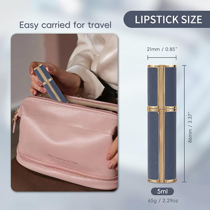 5ml Perfume Spray Bottle, AG00RG Leather Refillable Dispenser Bottom Fill Fragrance Scent Container, Portable and Leak-proof Suitable for Traveling & Outgoing (Rose Gold)