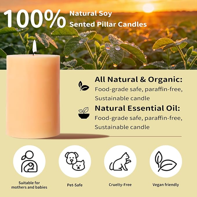4 Pack Vanilla Lavender Scented Pillar Candles,Natural Soy Wax Pillar Candles-2.8x4In,60H Long Lasting Burning Fragrance Candles for Home,Spa,Stress Relief & Wedding（Peach Pink）