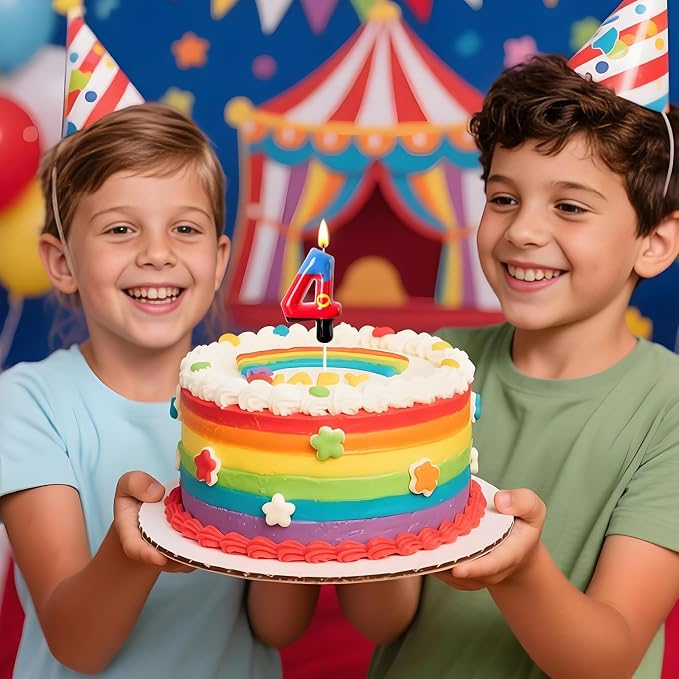 Number 4 Birthday Candle for Cake – Red Blue Cartoon Hero Style with Heart Design – Cute Cake Topper for Birthday Party Decoration