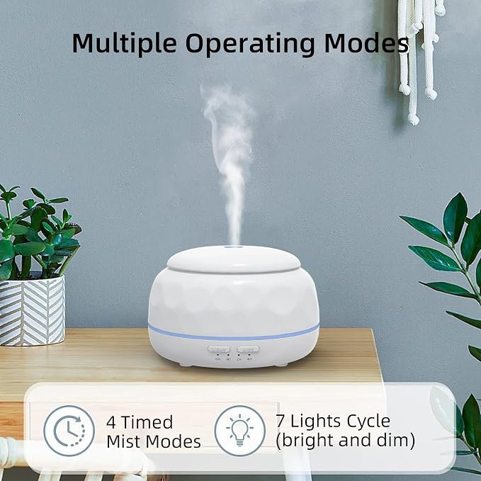 SPLITSKY 300ML Essential Oil Diffuser with 7-Color LED Light, Remote Control, Quiet 8-Hour Operation, Aromatherapy Diffuser for Small Rooms, Offices,Home(White), 300MLCGB