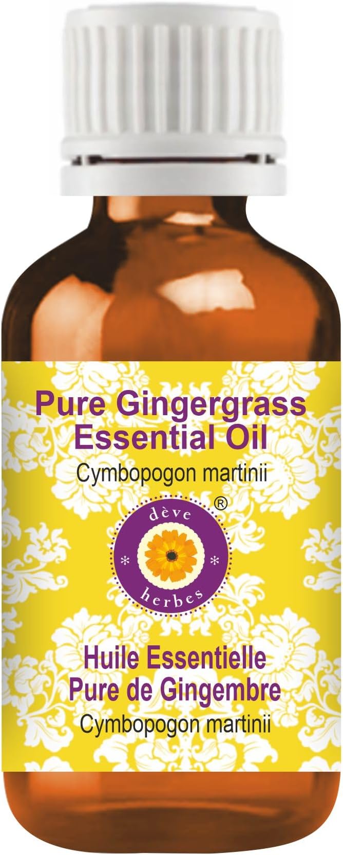 dève herbes Gingergrass Essential Oil (Cymbopogon martinii) Pure | Non-Sticky | Non-Greasy | Lightweight | Men & Women | All Skin Types | Steam Distilled 10ml (0.33 oz)