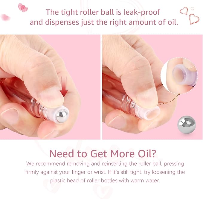 10 Pack 10mL Essential Oil Roller Bottles Empty Glass Roll On Bottles Rose Pink with Stainless Steel Ball Applicator for Perfume Refillable Leak Proof Travel Portable DIY Craft Eye Care Sample