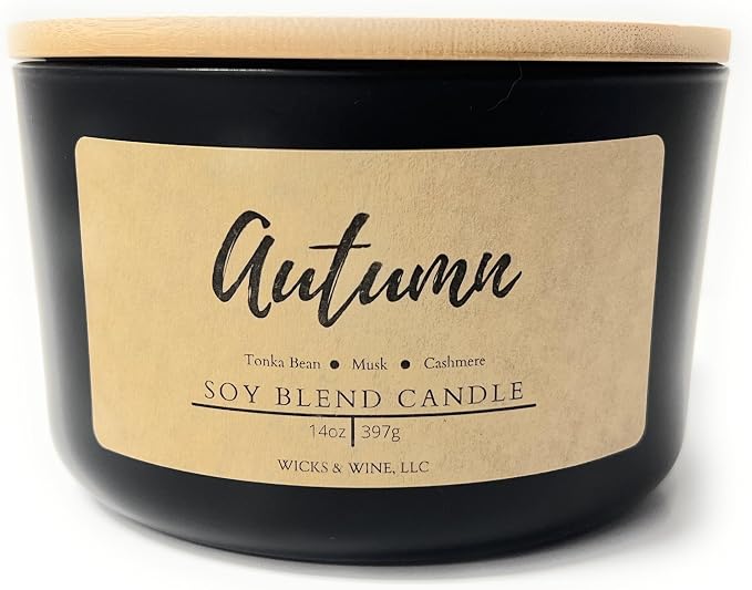 Wicks & Wine Soy Blend 3-Wick Cotton CORE Candle 14oz (Autumn)