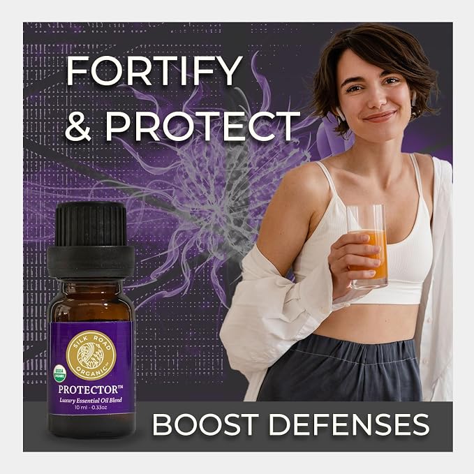 Silk Road Organic Protector - Thieves Essential Oil Purifying Immunity Blend, 100% Pure USDA Certified Clove Bud, Lemon, Cinnamon Bark, Rosemary, Eucalyptus - 10 ml Dropper