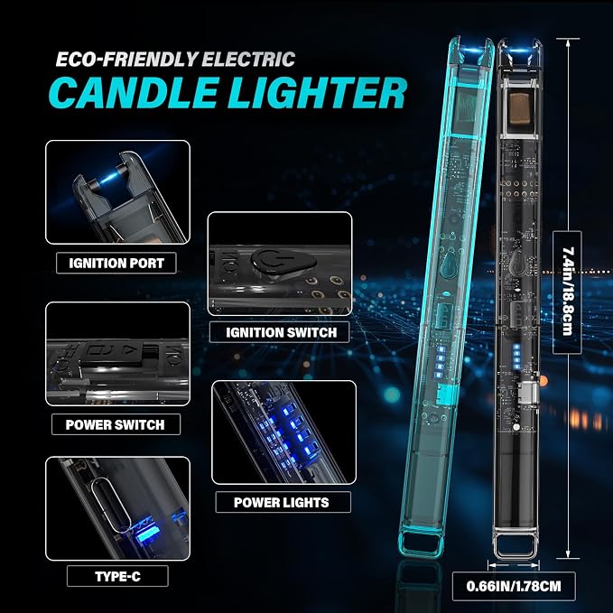 KTEBO® 2 Pack Electric Candle Lighters - 7.4 inch Long USB Rechargeable Plasma Arc Lighter Windproof Flameless Lighter for Scented Candles, Grill, Camping - See-Through Tech Design, Stocking Stuffers