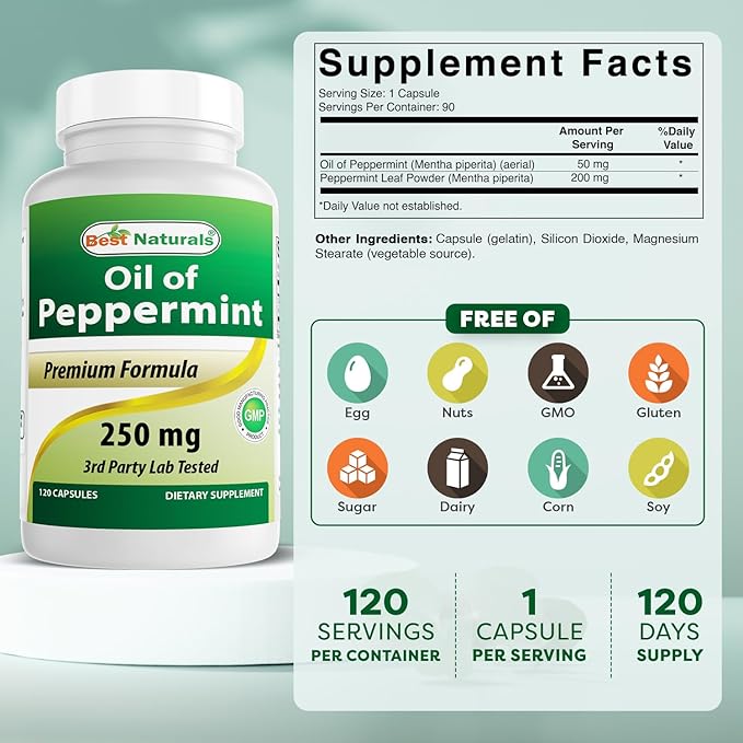 Best Naturals Peppermint Oil 250 mg 120 Capsules (120 Count (Pack of 2))
