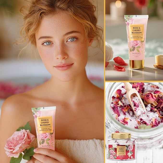 Spa Gifts, Birthday Gifts - 6Pcs Rose Bath and Body Spa Gift Sets for Women