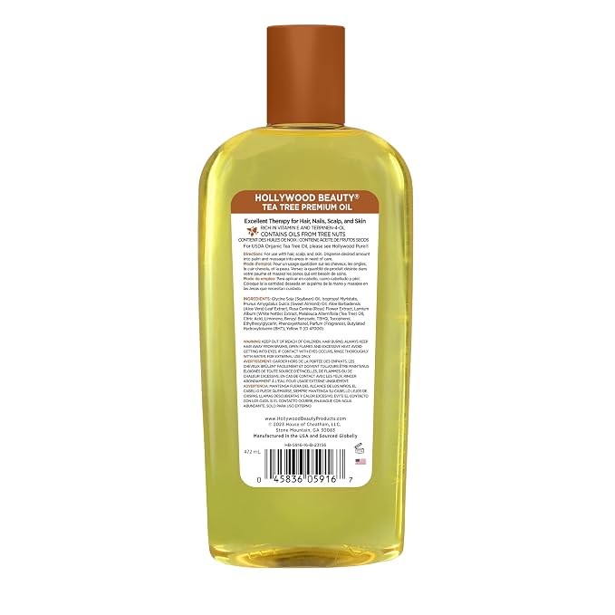 Hollywood Beauty Tea Tree Oil for Hair, Scalp, and Skin, 16 fl oz - Moisturizes Dry, Itchy Scalp, Fungus Fighter, Blended with Vitamin E & Aloe