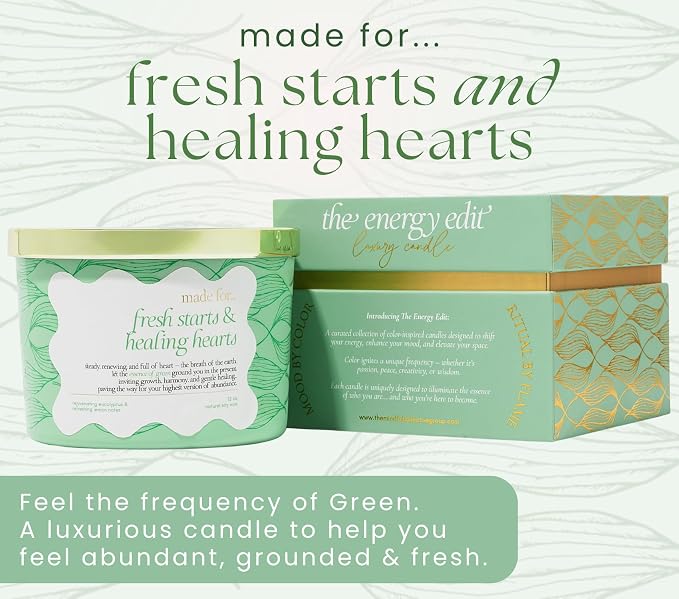 Green Crystal Candle for Women – Spring Season Home Decor, 12oz Large Luxury Crackling Wood Wick with Soy Wax, Slow Burn Meditation with Real Crystals and Healing Stones