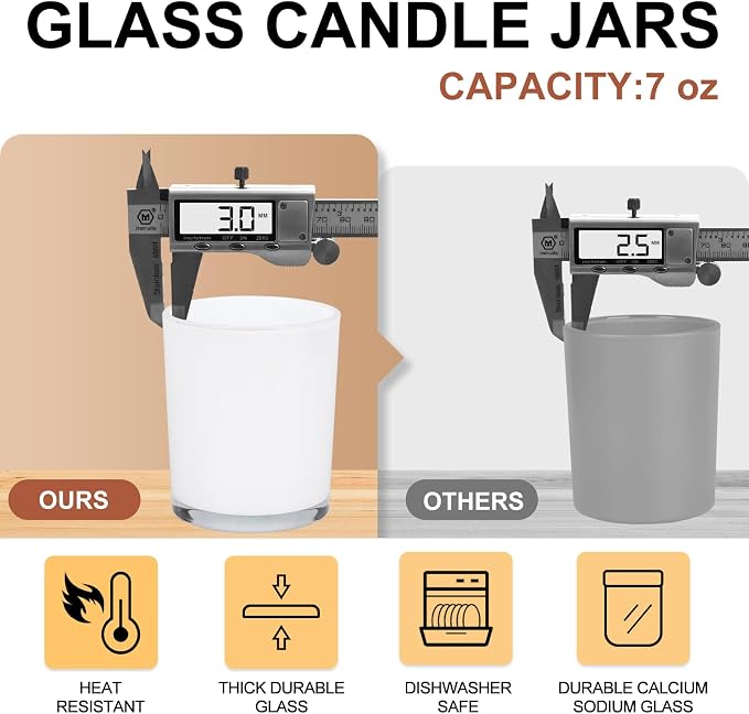 SHOWIN Thick Candle Jars for Making Candles 16 Pcs, 7 OZ Empty Jars with Wood Lids for Candle Making, Sample Container, Inner White