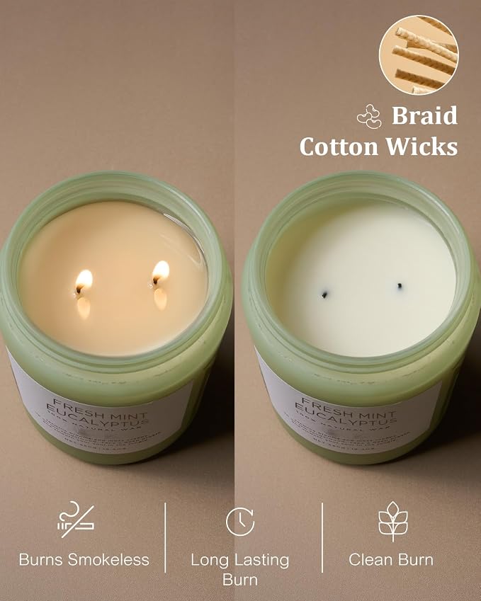 M&SENSE Eucalyptus & Mint Scented Jar Candle, Large 19.4oz Natural Soy Wax, 110-Hour Long Lasting Non-Toxic Clean Burning, Fresh Smelling Home Aromatherapy for Spa Stress Relief, Gifts for Men Women