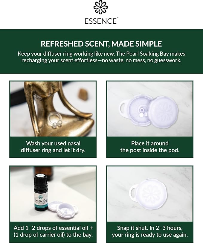 Essence Pearl Travel Case | Eucalyptus Essential Oil | Aromatherapy Nasal Diffuser & Essential Oil Carrying Case | Refreshing Eucalyptus Scent | Travel-Friendly Kit | White Pod