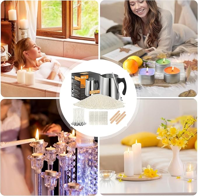 BBAXI Candle Making kit Supplies，Nature Soy Wax DIY Craft Tools with 32oz Candle Making Pouring Pot,16oz Soy Wax,Wooden Wick Holders, Candle Wicks,Stickers,Thermometer and Spoon for Beginners Adults