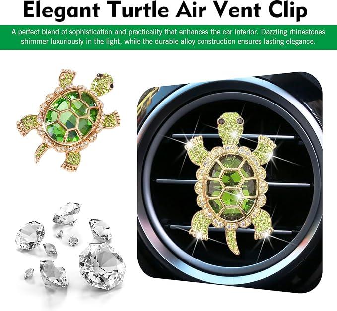 2 PCS Car Air Vent Clips, Shiny Cute Sea Turtle Shaped Air Conditioning Vent Clips, Stylish Vehicle Flavor Diffuser Decorations Fit Women Girl, Universal for Most Cars, Trucks, SUVs (Green)
