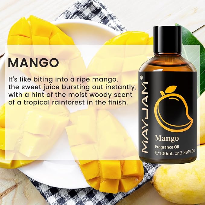 MAYJAM 100ML/3.38FL.OZ Mango Fragrance Oils with Glass Dropper, Essential Oils for Diffusers for Home, Long Lasting Scented Oils for Diffusers Soap Candle Making