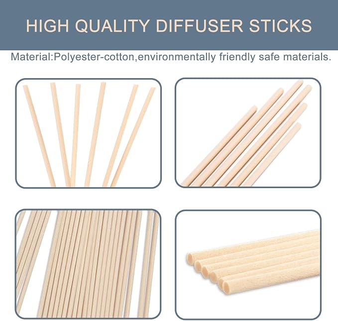 HOSSIAN 50PCS Reed Diffuser Sticks - Reed diffusers-Reed Sticks -Diffuser Glass Bottles-Diffuser Refills- Natural Rattan Wood Replacement for Aroma Fragrance (7.5"*3.5mm Primary Color)