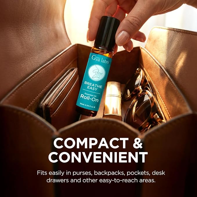 Gya Labs Breathe Essential Oil Roll On - 0.34 Fl Oz - Travel Size Roller for Camping, Skin, Aromatherapy Relief, Convenience