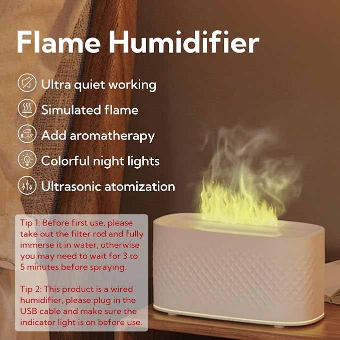 Portable Small Humidifier Dual Nozzle - Large Cool Mist Humidifiers Double Spray Ports, Water Shortage Protection, Ultra-Quiet, Mini Humidifier for Bedroom Plants Office Car Travel (Flame White)