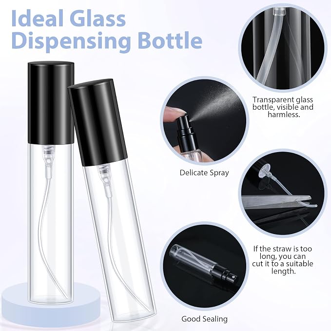 Yinder 25 Pcs 10 ml Glass Refillable Perfume Bottles Bulk Travel Empty Perfume Atomizer Sprayers Portable Spray Bottles Mini Sample Fragrance Containers, Black