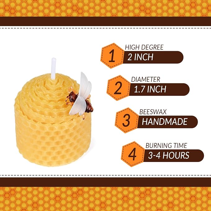 DEYBBY Natural Beeswax Candles Bulk Set of 12, Small Bees Wax Votive Candles with Little Bee Decorations as Housewarming Birthday Event Gift Party Favor (Yellow)