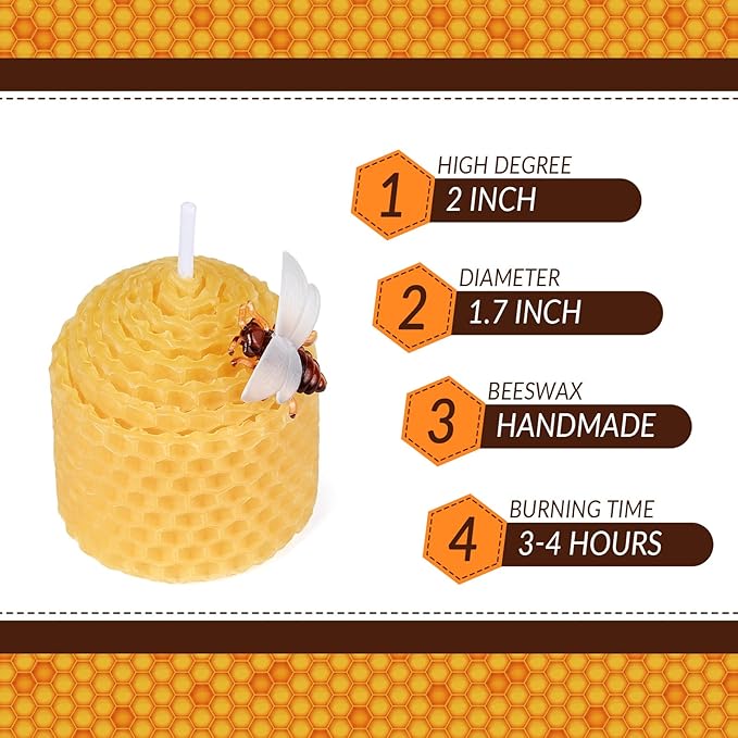 DEYBBY Natural Beeswax Candles Set of 6, Small Bees Wax Votive Candles with Little Bee Decorations as Housewarming Birthday Event Gift Party Favor (Yellow)