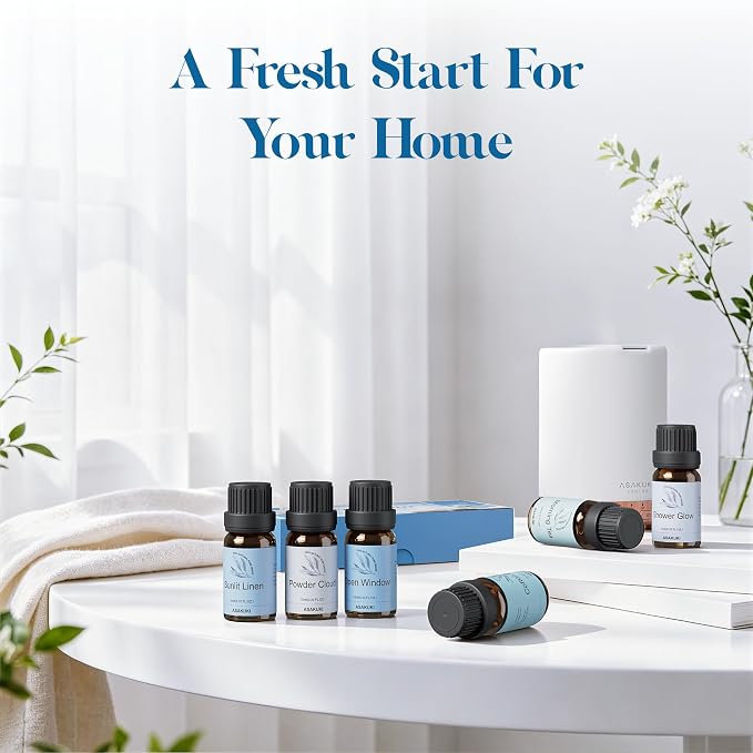 ASAKUKI Fresh States Essential Oil Set, Clean Home Scents for Diffusers | Clean-Inspired Home Scents, Fresh Laundry Aroma, Designed for Diffusers&Waterless Diffusers, Gift-Ready Collection