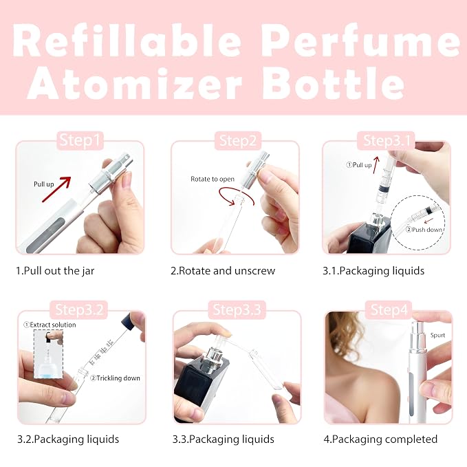 2 Pack Refillable Mini Perfume Atomizer Bottle，Portable Separate Bottles，Travel and Outings Spray Boxes Dispensers 5ml/0.2oz (Silvery)