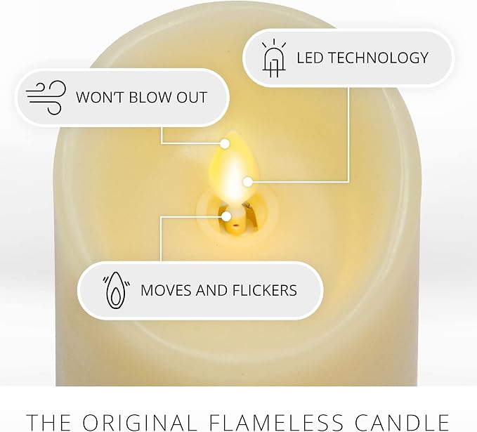 Luminara Flameless LED Battery Operated Ivory Pillar Candle, Flickering Realistic Moving Flame, 3" x 6.5" Real Wax Indoor Home Bathroom Decor Candle